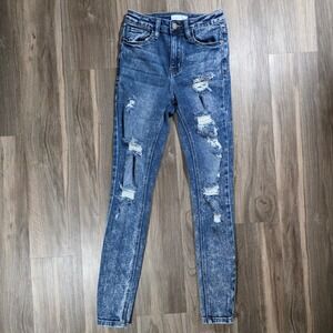Nature Denim Acid Wash Distressed Skinny Jeans Blue High Rise Size 0 NT1254D